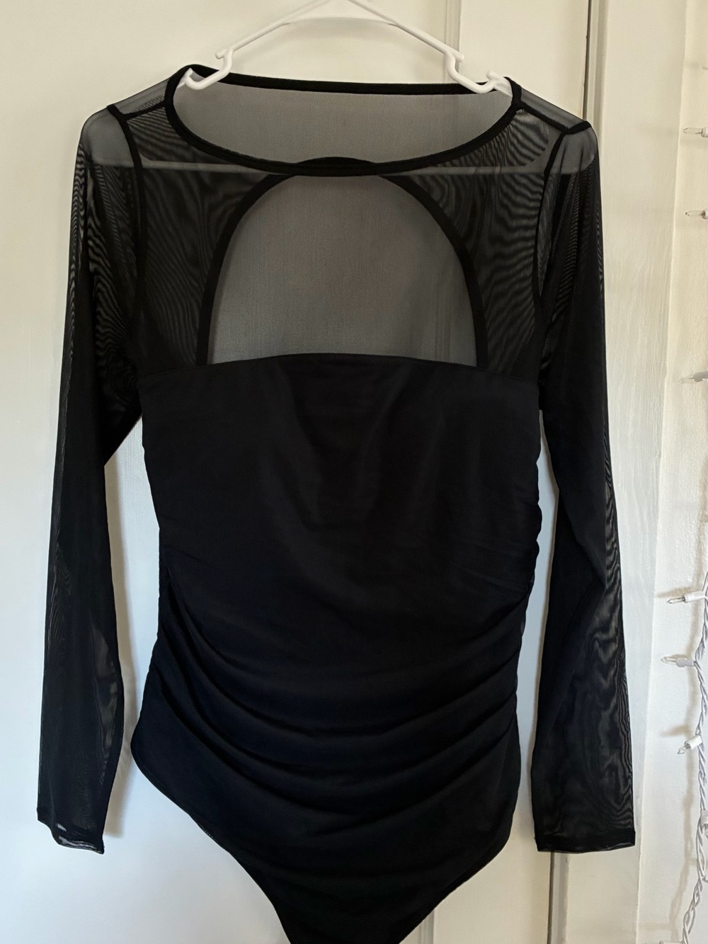Abercrombie & Fitch Black Sheer Long-Sleeve Mesh Bodysuit
